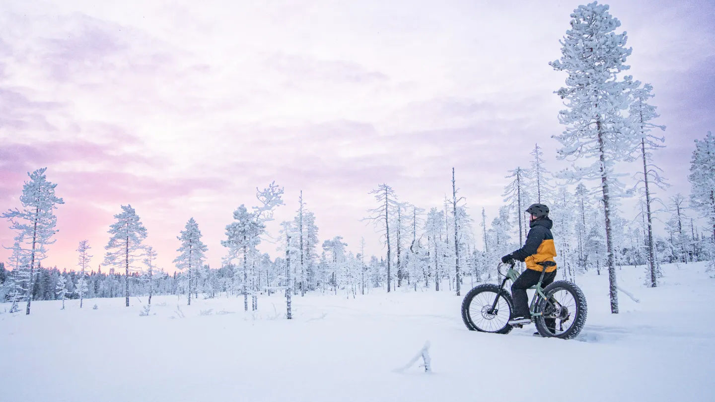 Pyörällä talvisessa suomaisemassa